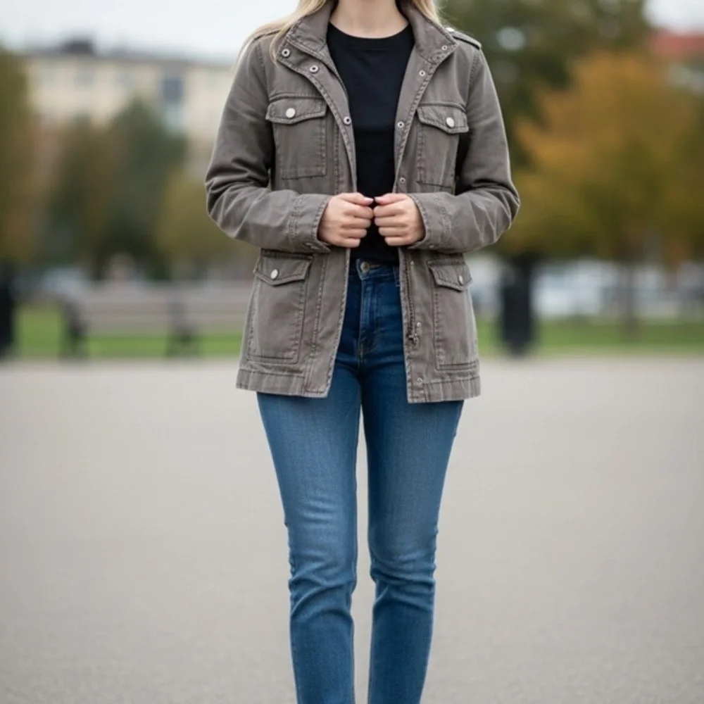 Gray Utility Military Jacket Women’s Small Lightweight Cargo Coat